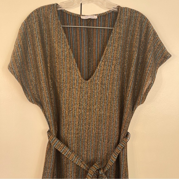ZARA Trafaluc Metallic Stripe Midi Dress - Picture 8 of 15